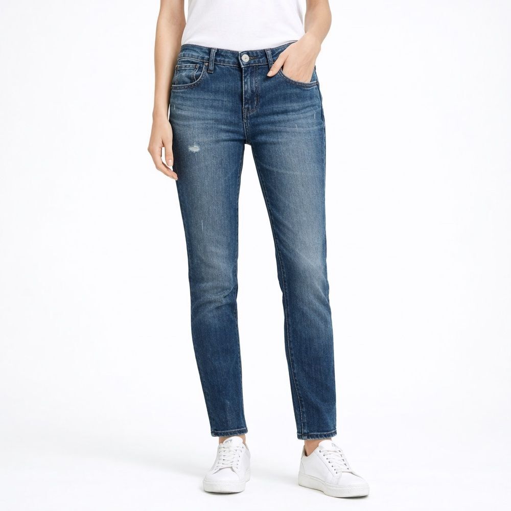 Moussy Vintage MV Sundance Skinny Jeans Size 27 Blue Mid Rise Frayed Hem